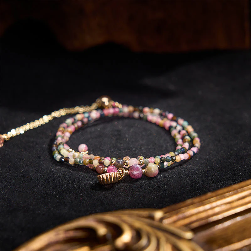 Buddha Stones Bracciale a triplo giro con tormalina naturale e design positivo - Image 4