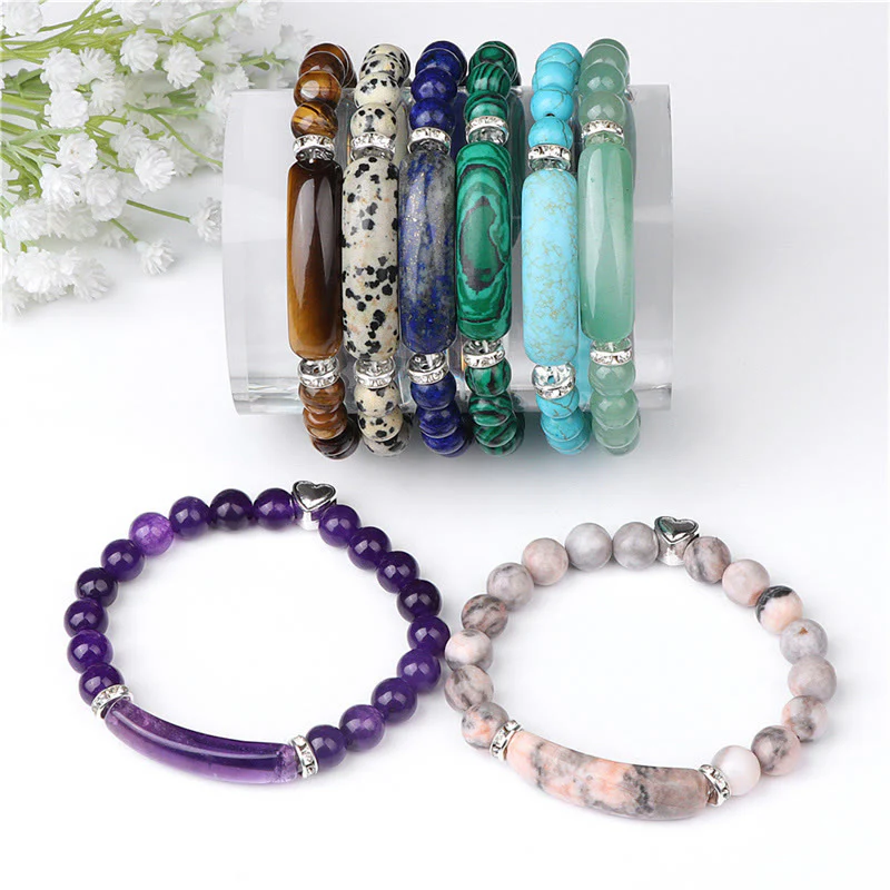 Buddha Stones Bracciale curativo con ametista, occhio di tigre, lapislazzuli, avventurina verde, rodonite e diaspro dalmata. - Image 21