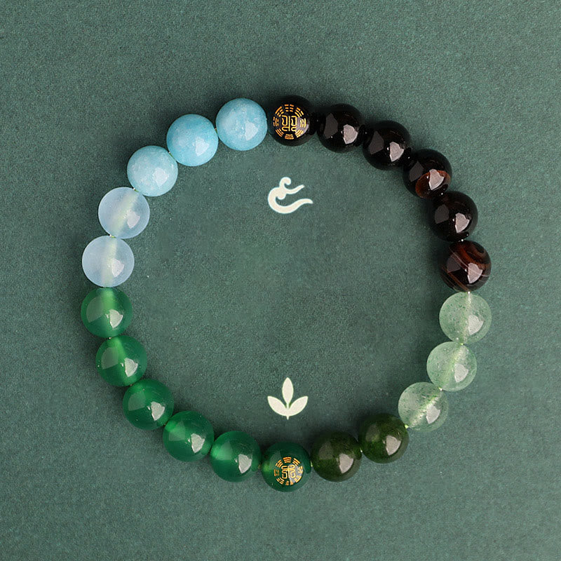 Buddha Stones Bracciale della saggezza con cinque elementi, vari cristalli di agata, onice nero, calcedonio verde, acquamarina - Image 15