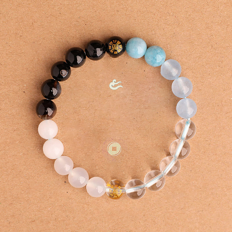 Buddha Stones Bracciale della saggezza con cinque elementi, vari cristalli di agata, onice nero, calcedonio verde, acquamarina - Image 21
