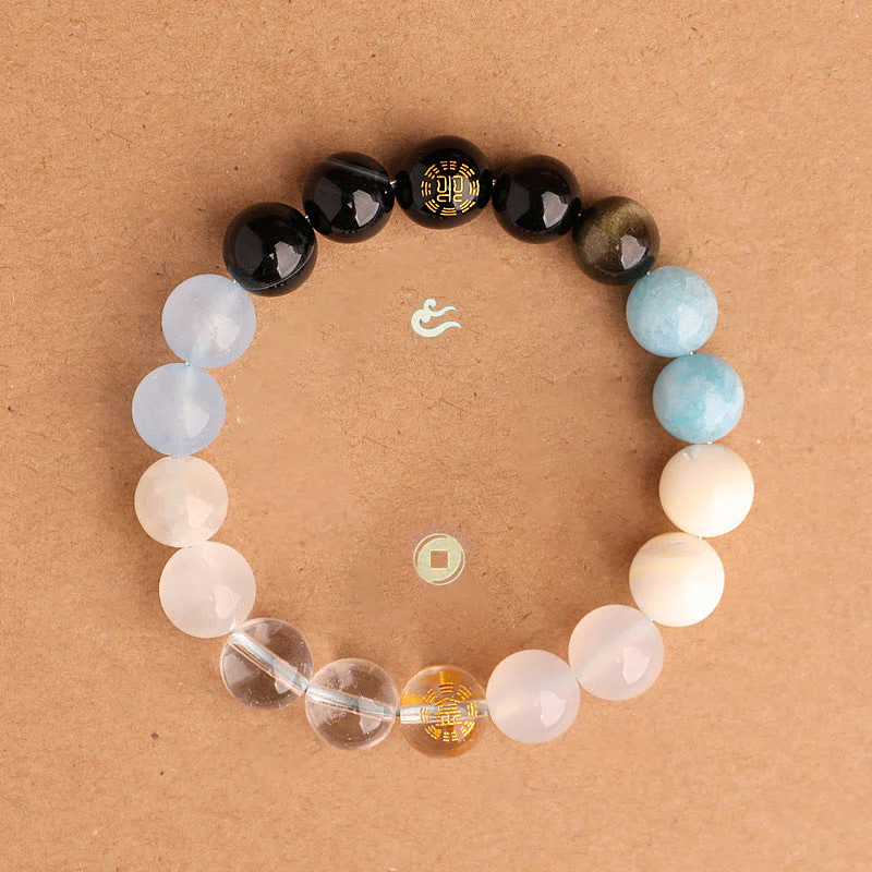 Buddha Stones Bracciale della saggezza con cinque elementi, vari cristalli di agata, onice nero, calcedonio verde, acquamarina - Image 23