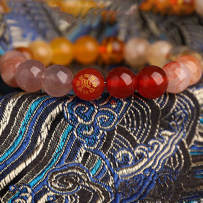 Buddha Stones Bracciale della saggezza con cinque elementi, vari cristalli di agata, onice nero, calcedonio verde, acquamarina - Image 44