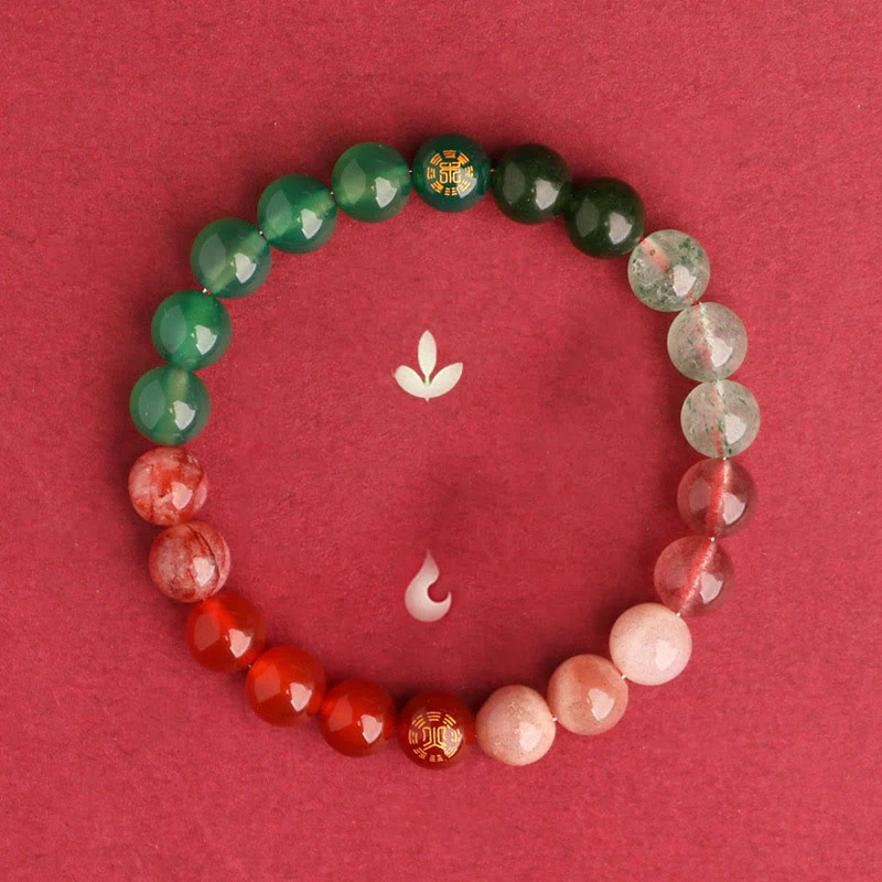 Buddha Stones Bracciale della saggezza con cinque elementi, vari cristalli di agata, onice nero, calcedonio verde, acquamarina - Image 49