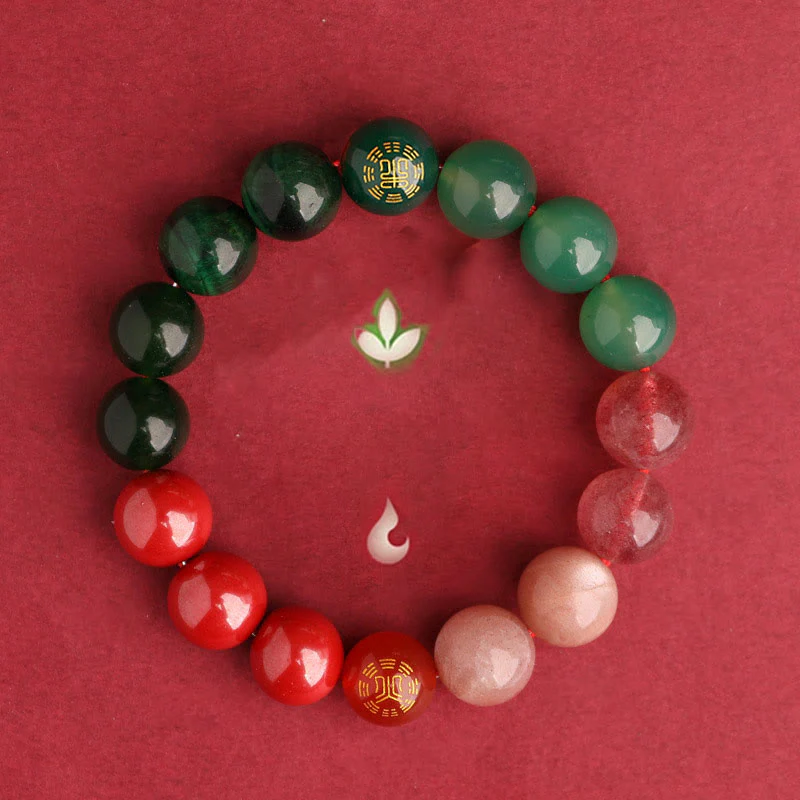 Buddha Stones Bracciale della saggezza con cinque elementi, vari cristalli di agata, onice nero, calcedonio verde, acquamarina - Image 53