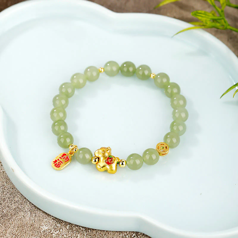 Buddha Stones Bracciale dell'abbondanza in giada di Hetian dell'anno del cavallo - Image 2