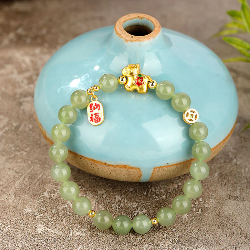 Buddha Stones Bracciale dell'abbondanza in giada di Hetian dell'anno del cavallo - Image 3