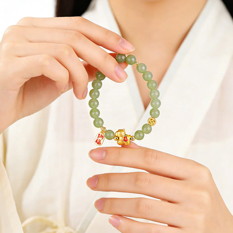 Buddha Stones Bracciale dell'abbondanza in giada di Hetian dell'anno del cavallo - Image 4
