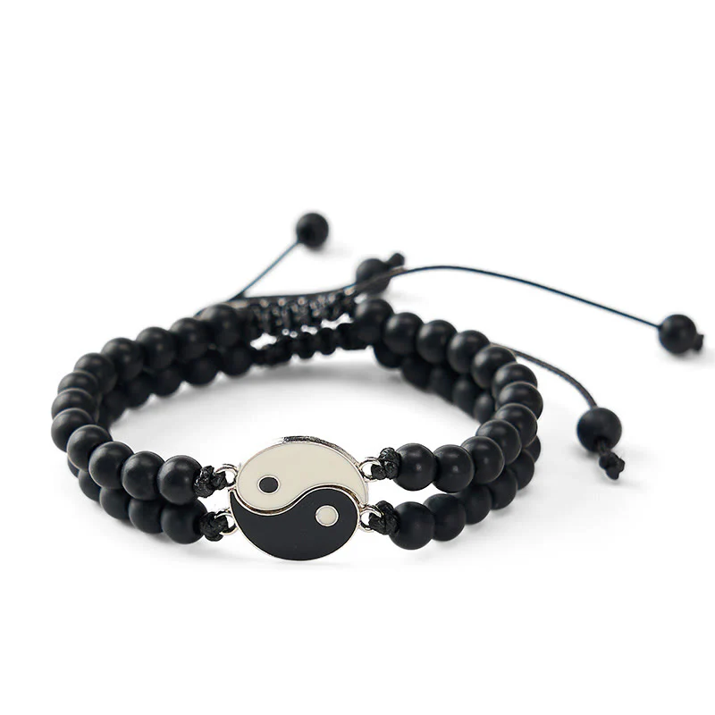 Buddha Stones Bracciale di supporto Yin Yang in ematite satinata e pietra lavica - Image 11