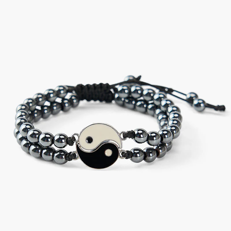 Buddha Stones Bracciale di supporto Yin Yang in ematite satinata e pietra lavica - Image 4