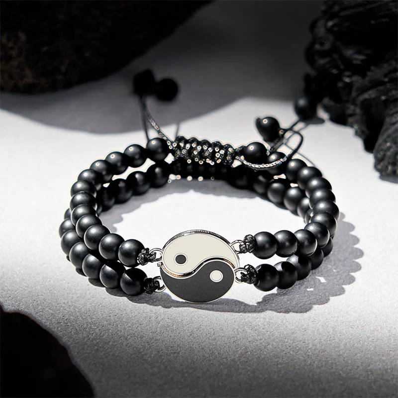 Buddha Stones Bracciale di supporto Yin Yang in ematite satinata e pietra lavica - Image 8