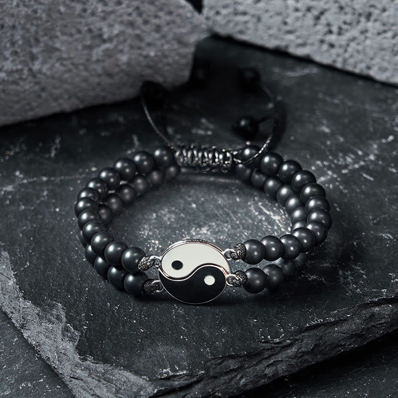 Buddha Stones Bracciale di supporto Yin Yang in ematite satinata e pietra lavica - Image 9