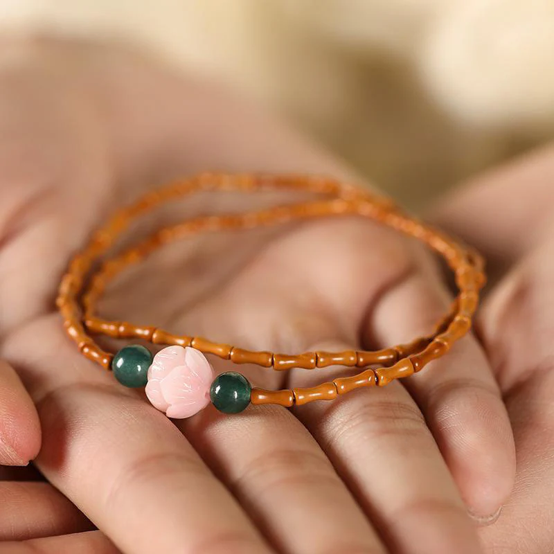 Buddha Stones Bracciale doppio cerchio ultra sottile con noccioli di oliva e loto per la forza interiore - Image 2