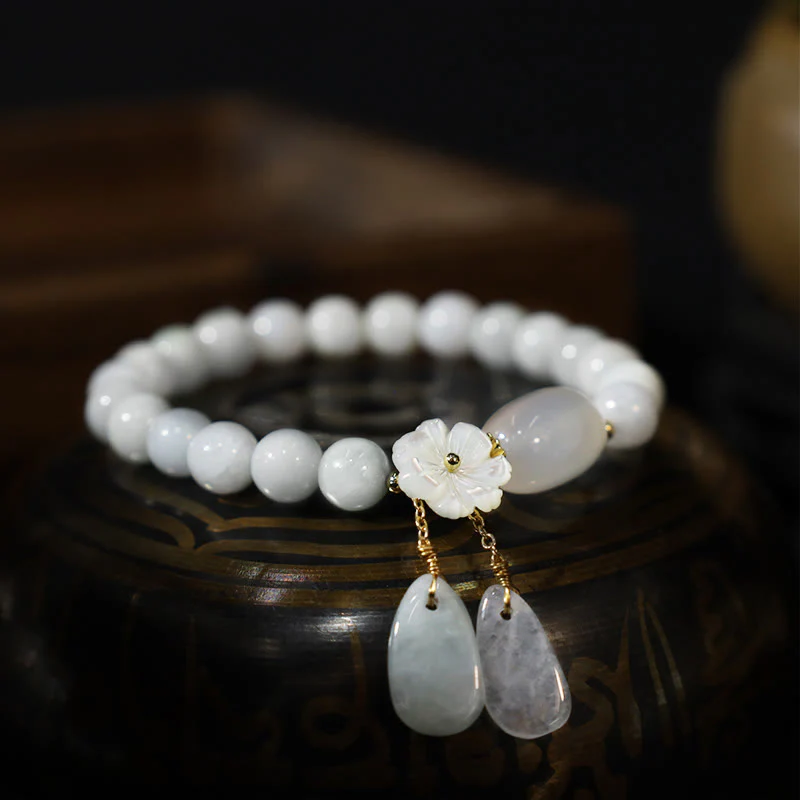 Buddha Stones Bracciale portafortuna in giada bianca naturale - Image 5
