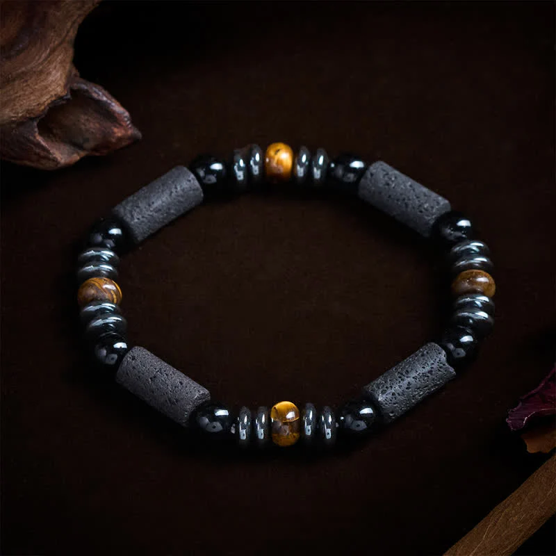 Buddha Stones Bracciale potente in ossidiana occhio di tigre naturale, ematite e pietra lavica - Image 2