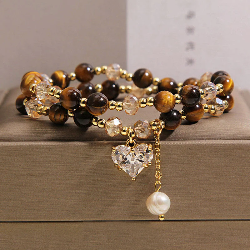 Buddha Stones Bracciale protettivo a doppio giro con cuore in occhio di tigre naturale.
