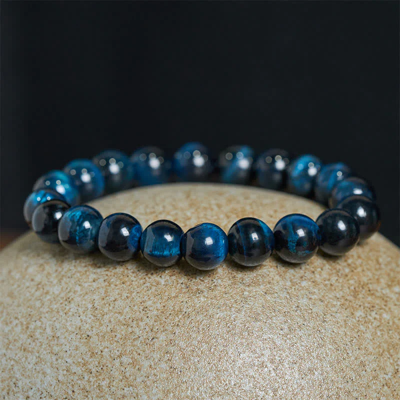 Buddha Stones Bracciale protettivo con perle di occhio di tigre blu naturale - Image 2