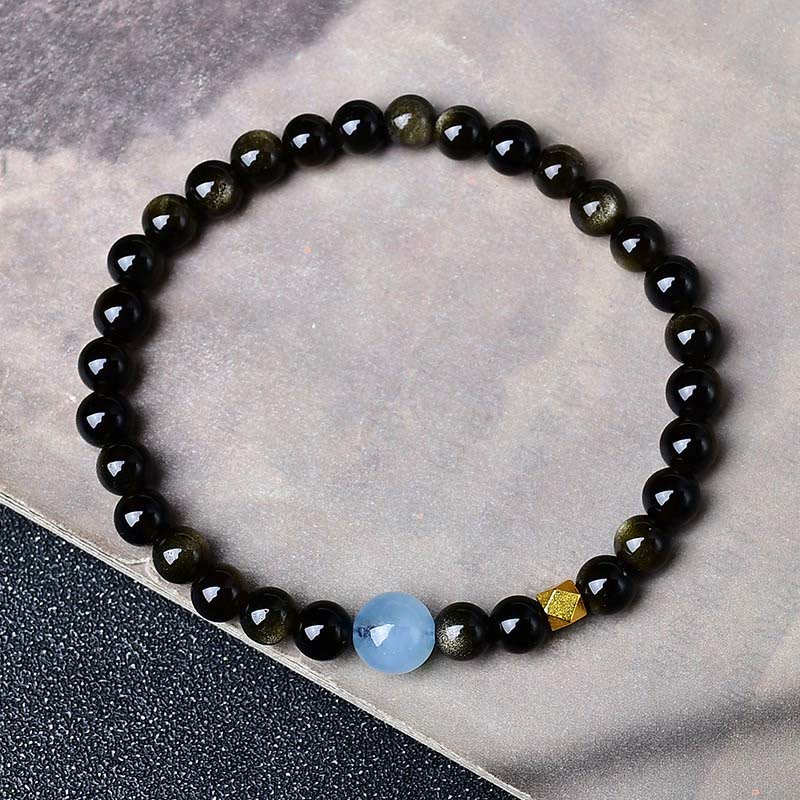 Buddha Stones Bracciale protettivo con perle di ossidiana color oro naturale - Image 2