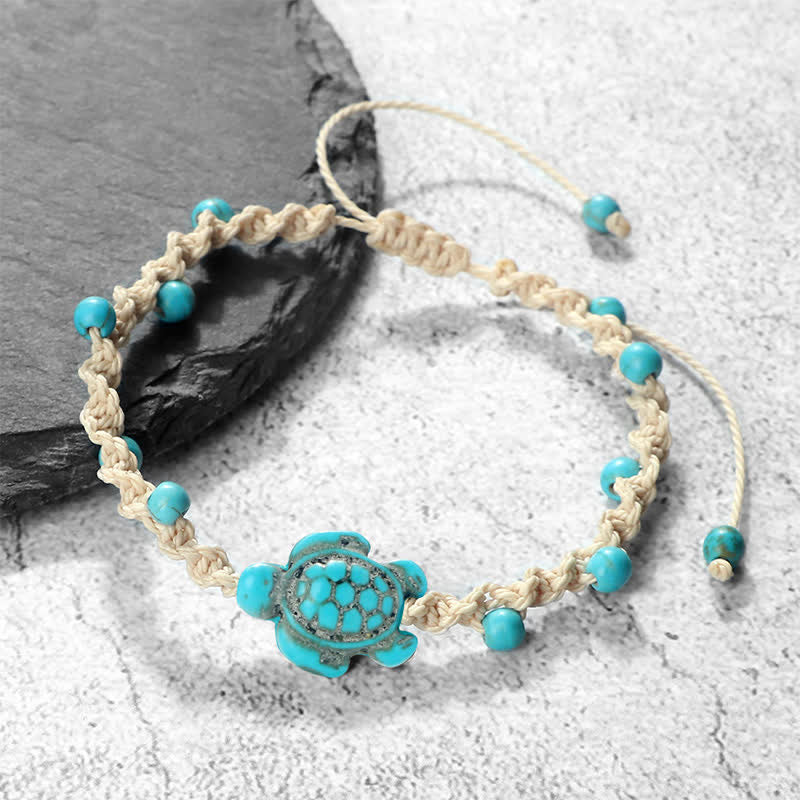 Buddha Stones Bracciale protettivo in corda intrecciata con design a tartaruga turchese