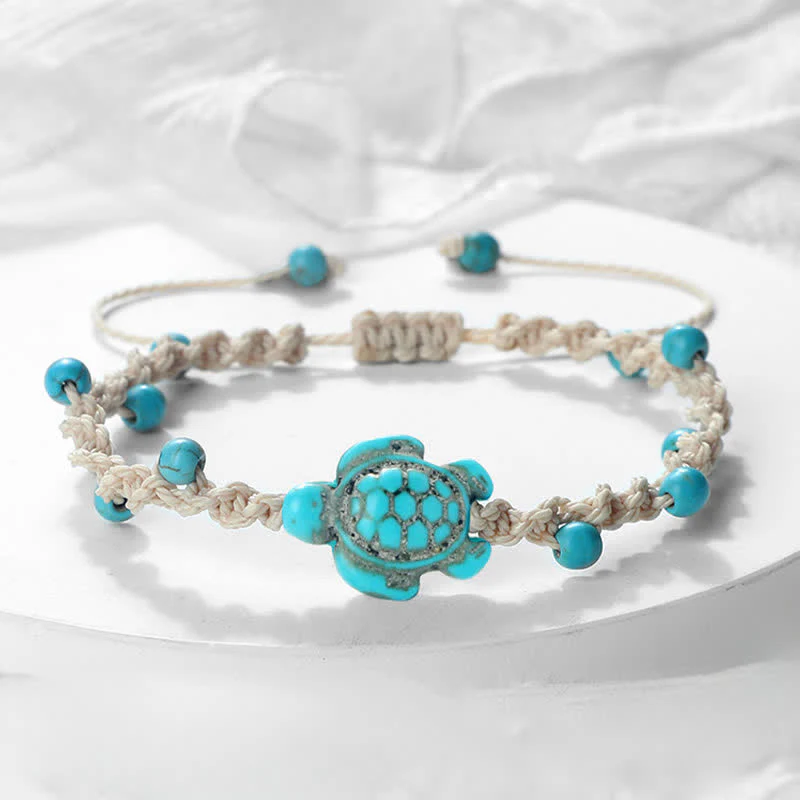 Buddha Stones Bracciale protettivo in corda intrecciata con design a tartaruga turchese - Image 2