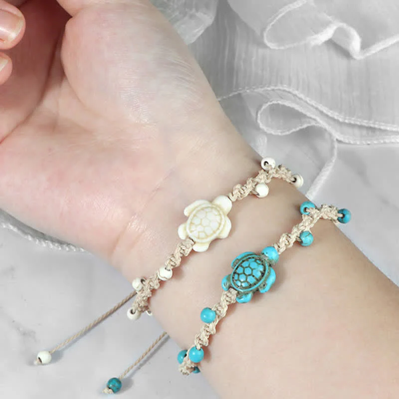 Buddha Stones Bracciale protettivo in corda intrecciata con design a tartaruga turchese - Image 25