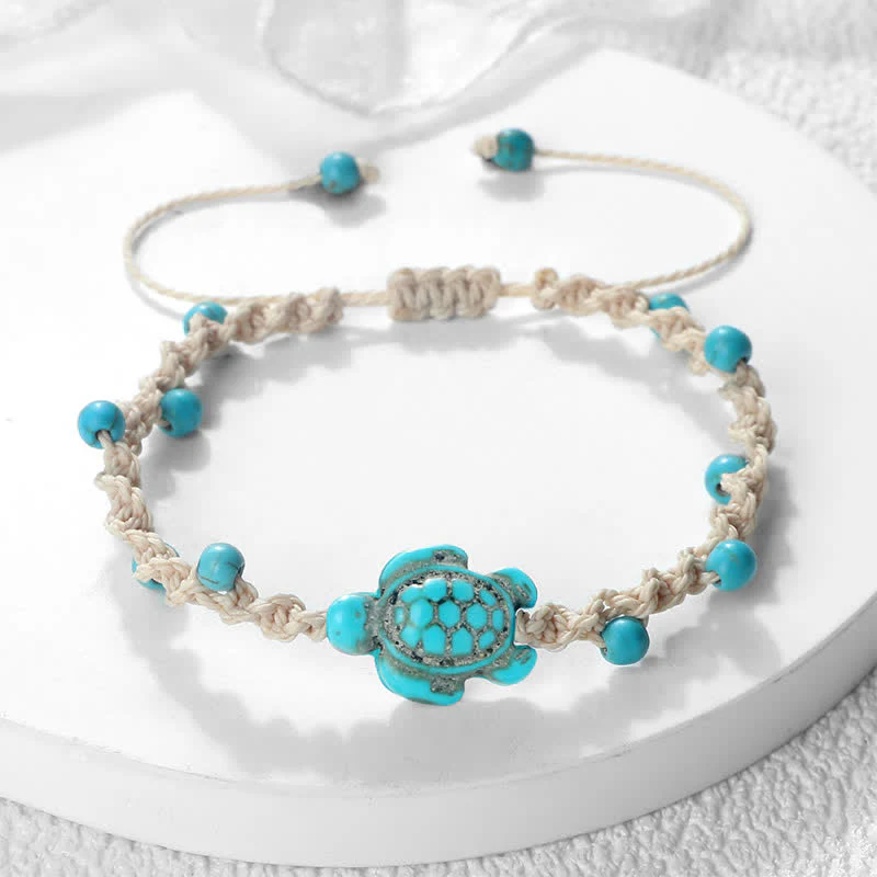 Buddha Stones Bracciale protettivo in corda intrecciata con design a tartaruga turchese - Image 3