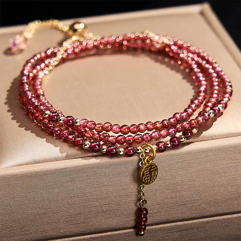 Buddha Stones Bracciale purificante a triplo giro con stelle di granato naturale da 4 mm
