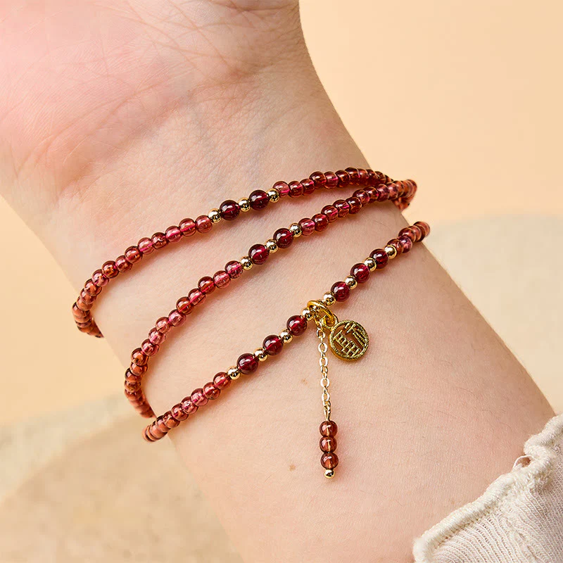 Buddha Stones Bracciale purificante a triplo giro con stelle di granato naturale da 4 mm - Image 6