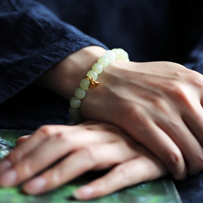 Buddha Stones Bracciale regolabile Jade Lotus Abundance - Image 5