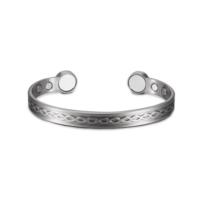 Buddha Stones Bracciale rigido aperto con motivo ad anelli intrecciati in rame, equilibrio e fortuna - Image 11
