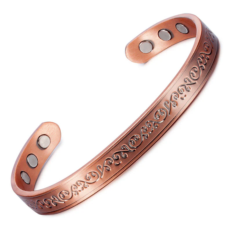 Buddha Stones Bracciale rigido aperto con motivo inciso in rame - Image 5