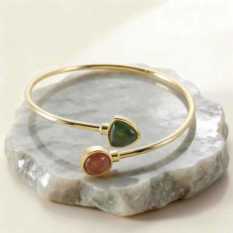 Buddha Stones Bracciale rigido regolabile aperto con amazzonite e vari cristalli, positivo. - Image 13