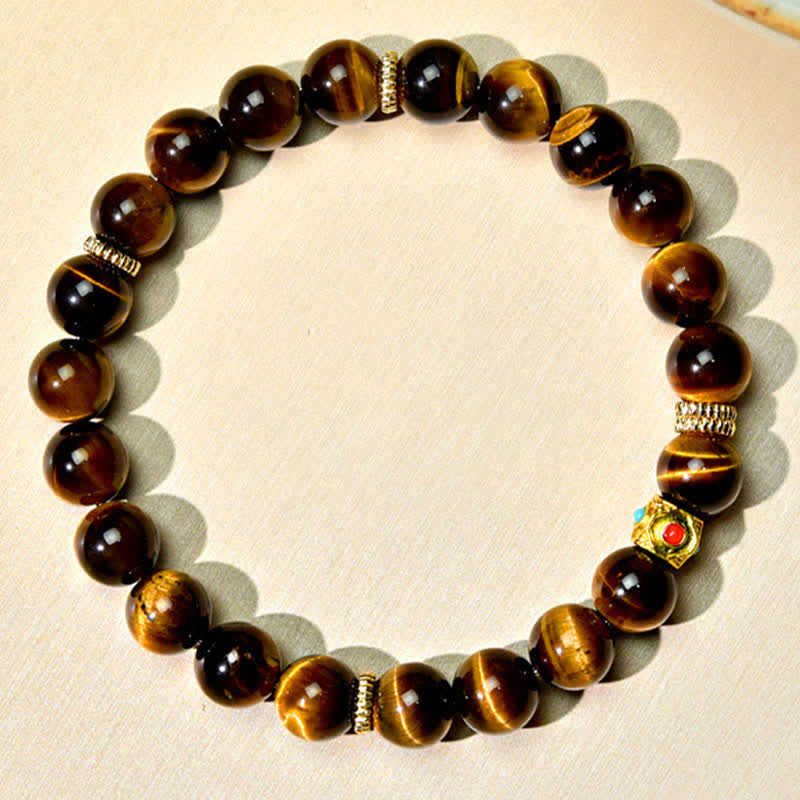 Buddha Stones Bracciale rinforzante con perle naturali occhio di tigre del Tibet - Image 2