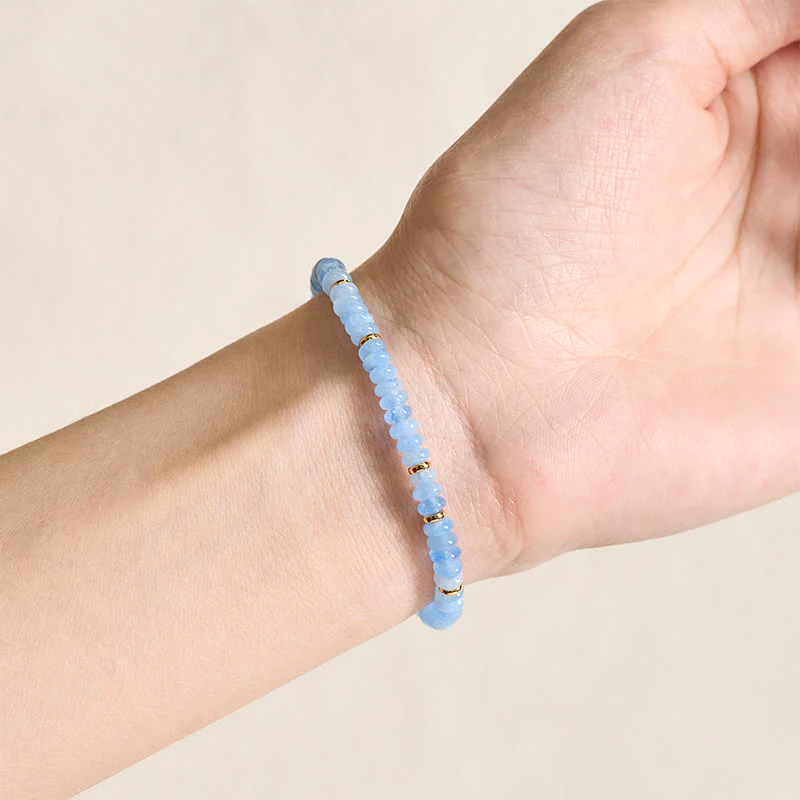 Buddha Stones Bracciale Serenity con perle sottili di acquamarina naturale da 4 mm. - Image 5