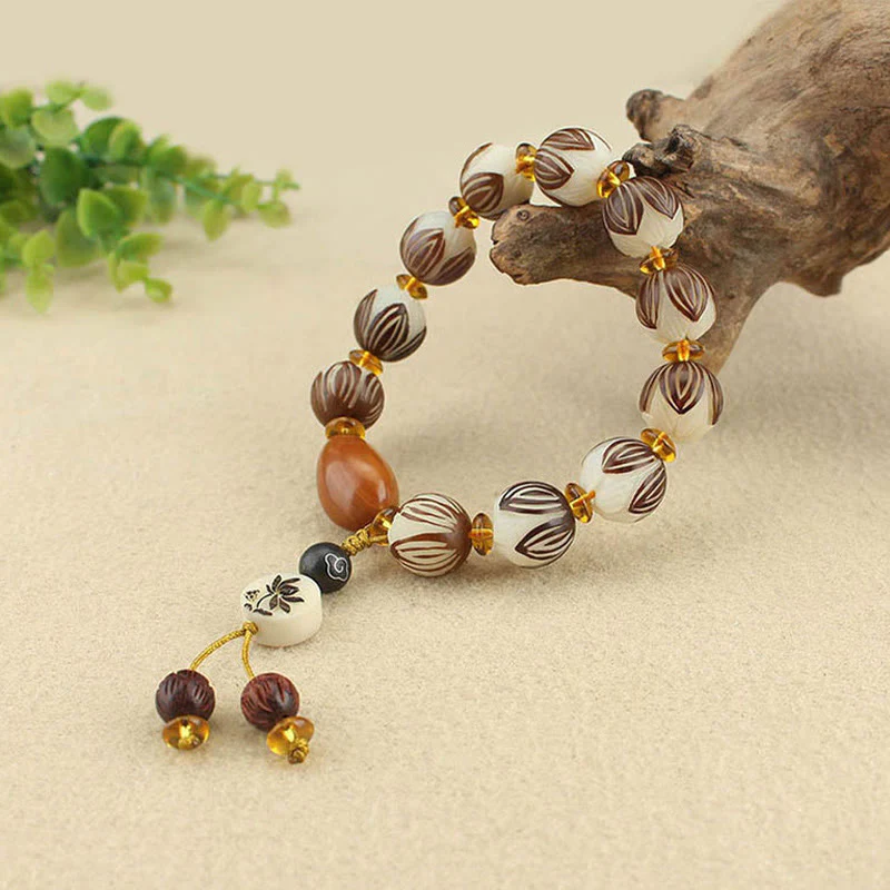 Buddha Stones Bracciale tibetano Mala con semi di Bodhi bianchi e pace - Image 9