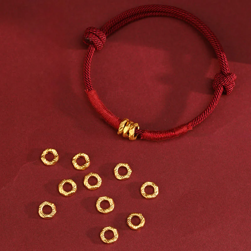 Buddha Stones Braccialetto alla cavigliera in corda rossa intrecciata a mano con design ad anello in oro 999 - Image 3