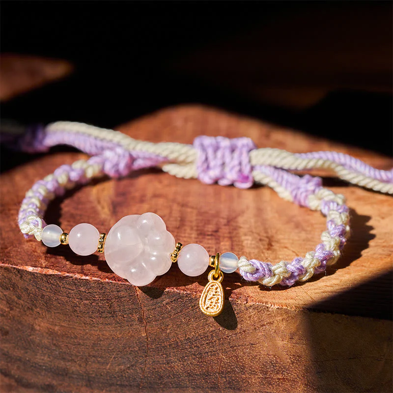 Buddha Stones Braccialetto con cristalli rosa e amore per gatti