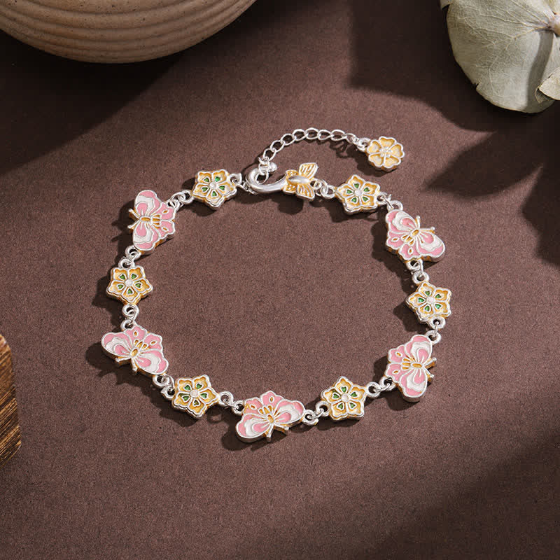 Buddha Stones Braccialetto con farfalle e fiori in rame smaltato, motivo "Amore"
