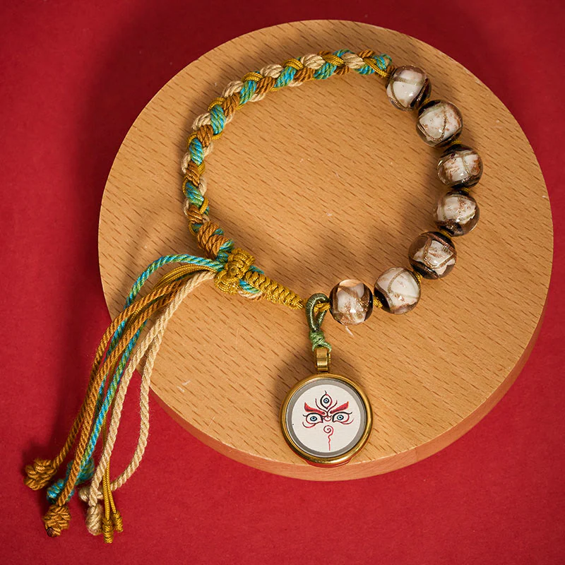 Buddha Stones Braccialetto con perline di vetro Liuli tibetano, cinque direzioni, divinità della ricchezza e occhio di Buddha, simbolo di benedizione. - Image 20