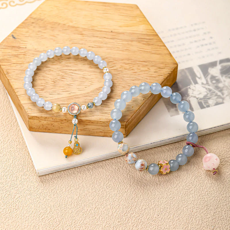 Buddha Stones Braccialetto curativo a forma di zampa di gatto con carattere Fu in calcedonio blu - Image 6