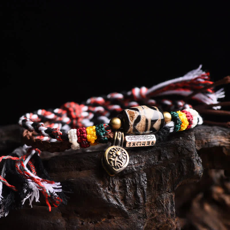 Buddha Stones Braccialetto della pace con corda intrecciata a doppio giro Dzi Beads Om Mani Padme Hum