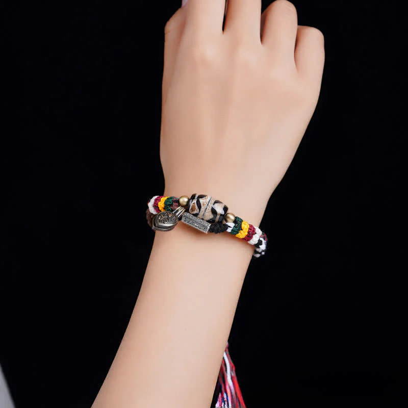 Buddha Stones Braccialetto della pace con corda intrecciata a doppio giro Dzi Beads Om Mani Padme Hum - Image 12