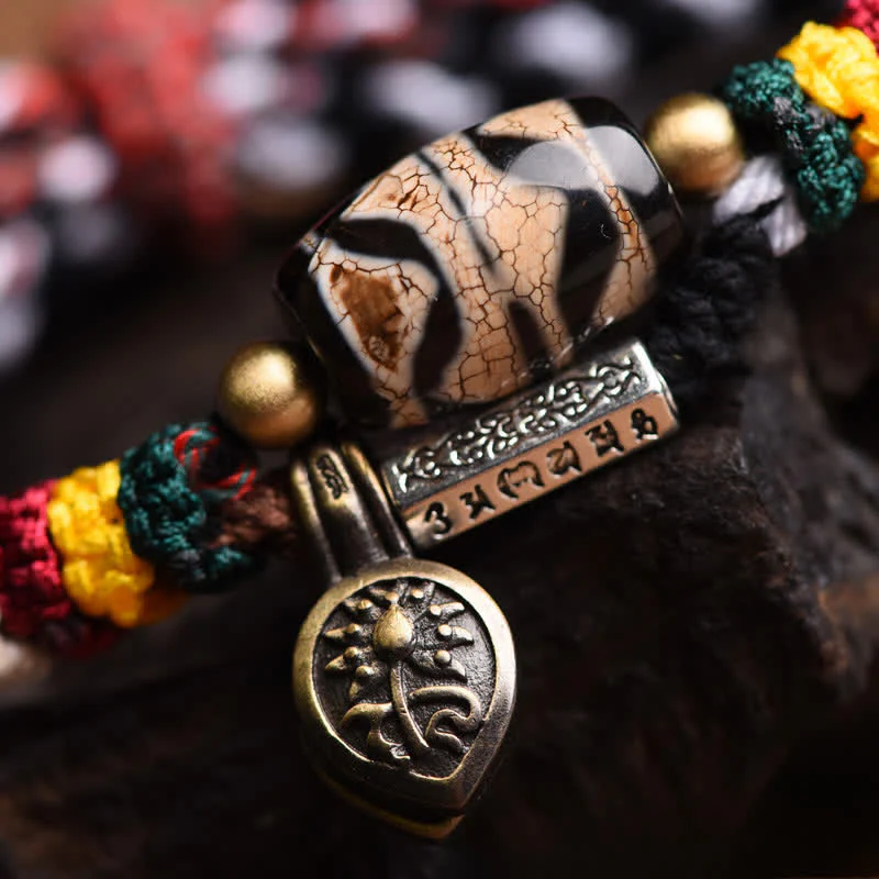 Buddha Stones Braccialetto della pace con corda intrecciata a doppio giro Dzi Beads Om Mani Padme Hum - Image 13