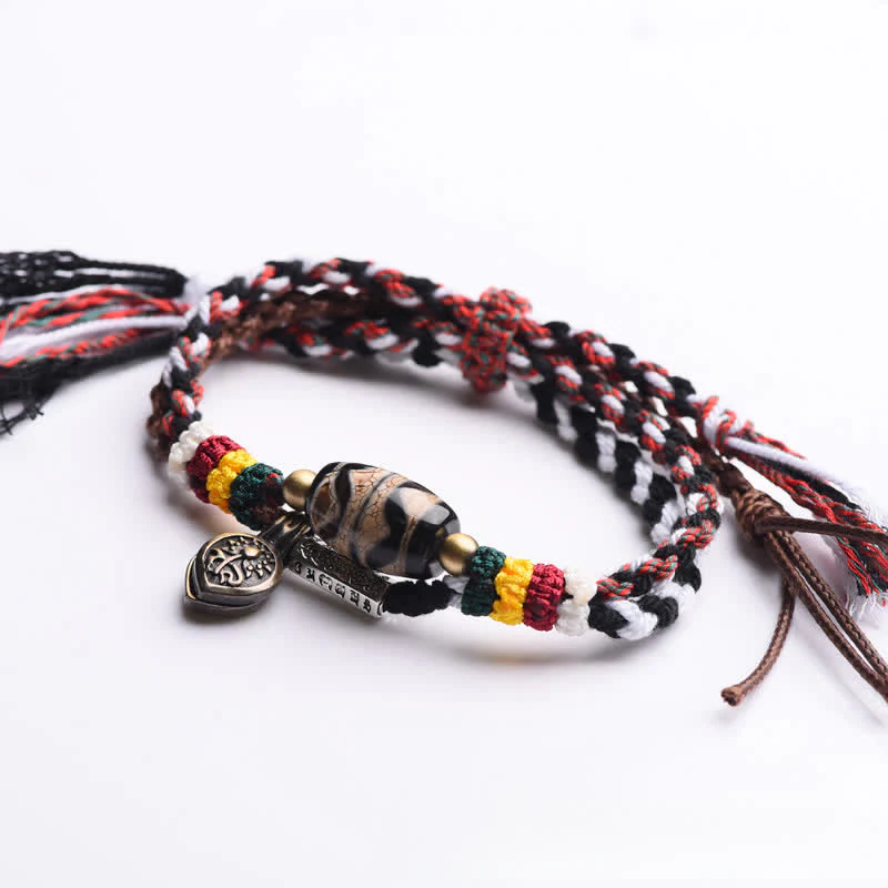 Buddha Stones Braccialetto della pace con corda intrecciata a doppio giro Dzi Beads Om Mani Padme Hum - Image 5