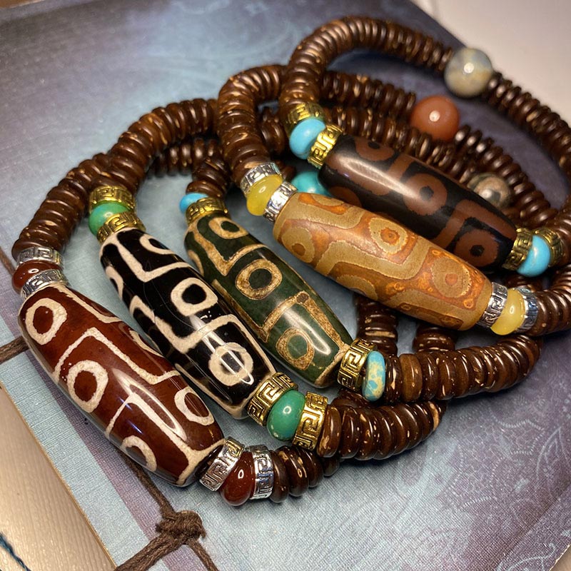 Buddha Stones Braccialetto della ricchezza con perline Dzi tibetane a nove occhi