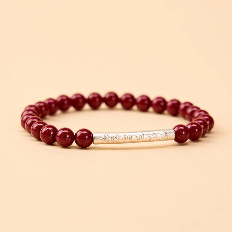 Buddha Stones Braccialetto della saggezza Om Mani Padme Hum in argento sterling 999 color cinabro - Image 10