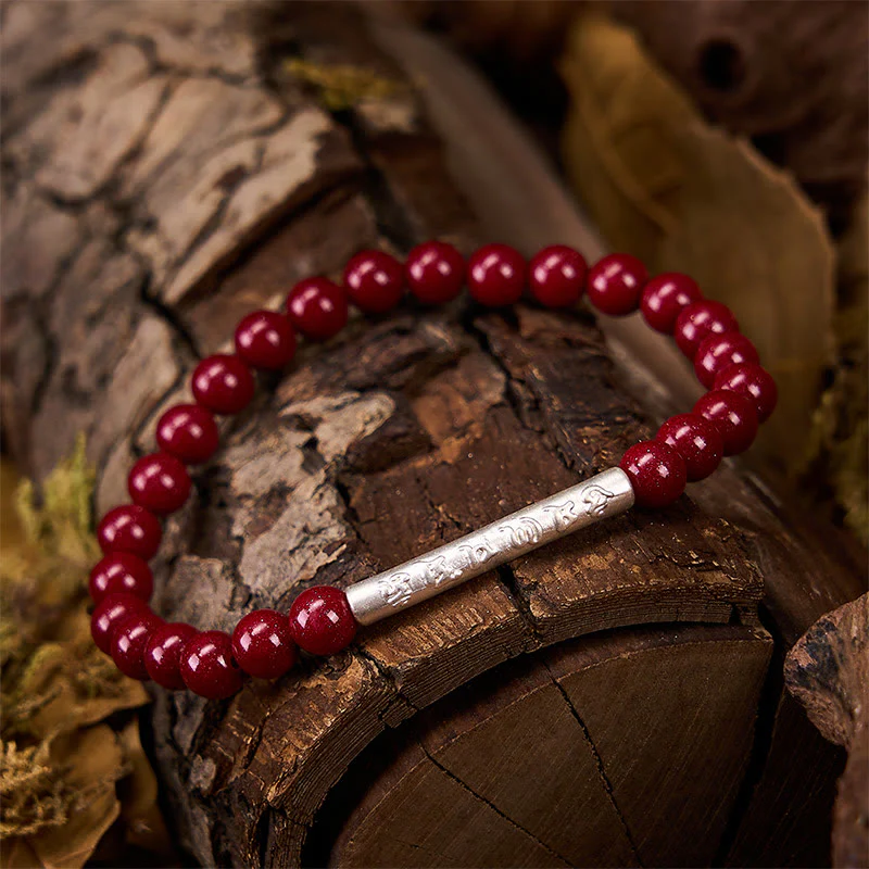 Buddha Stones Braccialetto della saggezza Om Mani Padme Hum in argento sterling 999 color cinabro - Image 14