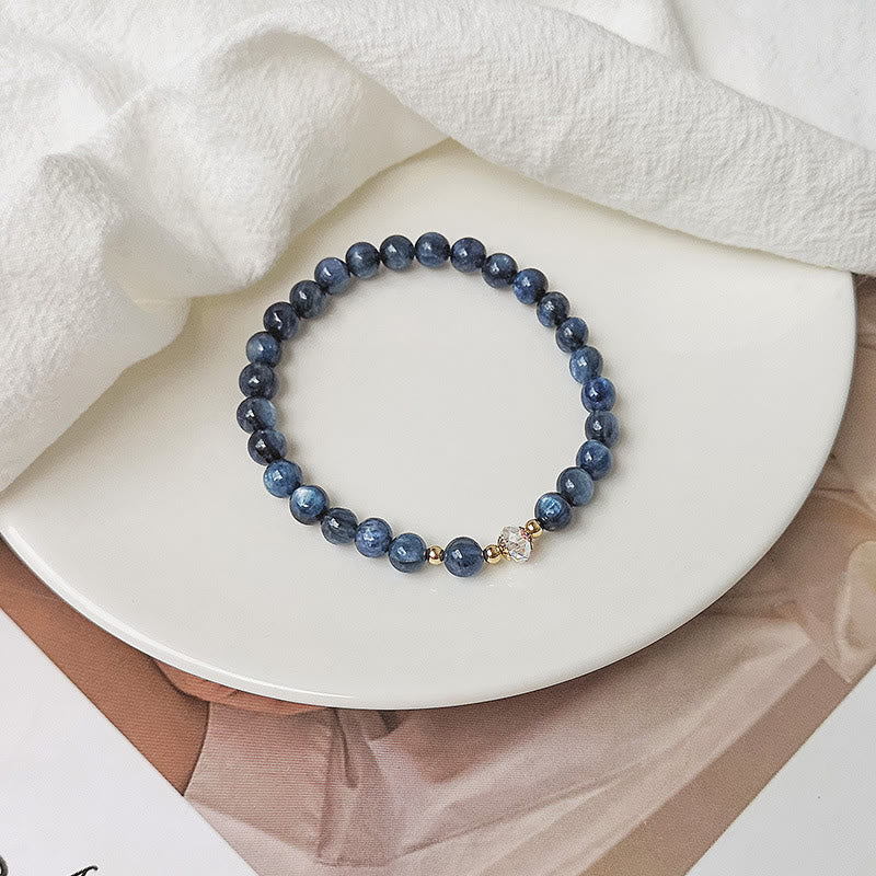 Buddha Stones Braccialetto di guarigione di cristallo blu di acquamarina di rame placcato oro 14K bianco di agata bianca - Image 13