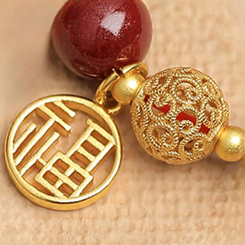 Buddha Stones Braccialetto portafortuna con personaggio Fu e arachidi in cinabro naturale, "Le cose belle accadono". - Image 9
