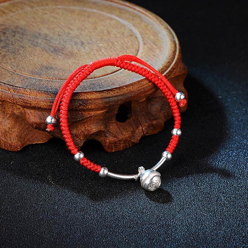 Buddha Stones Braccialetto portafortuna FengShui con campanellino rosso