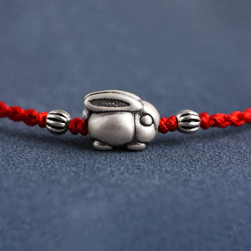 Buddha Stones Braccialetto portafortuna in corda di coniglio in argento sterling 999 fatto a mano - Image 10